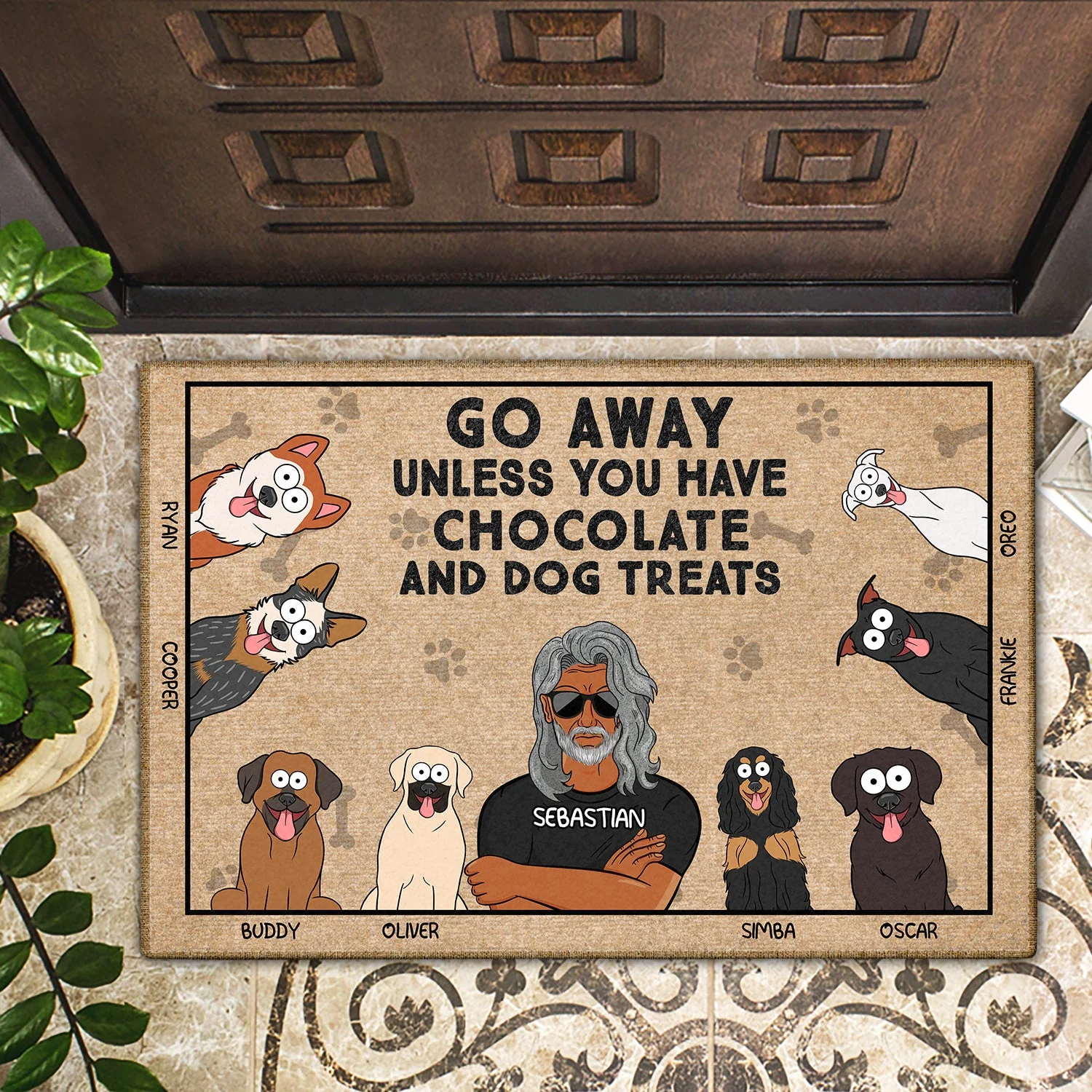 Go Away Unless You Have Alcohol And Dog Treats Funny Cartoon Dog - Gift For Dog Lovers, Couples - Personalized Doormat - Image 2