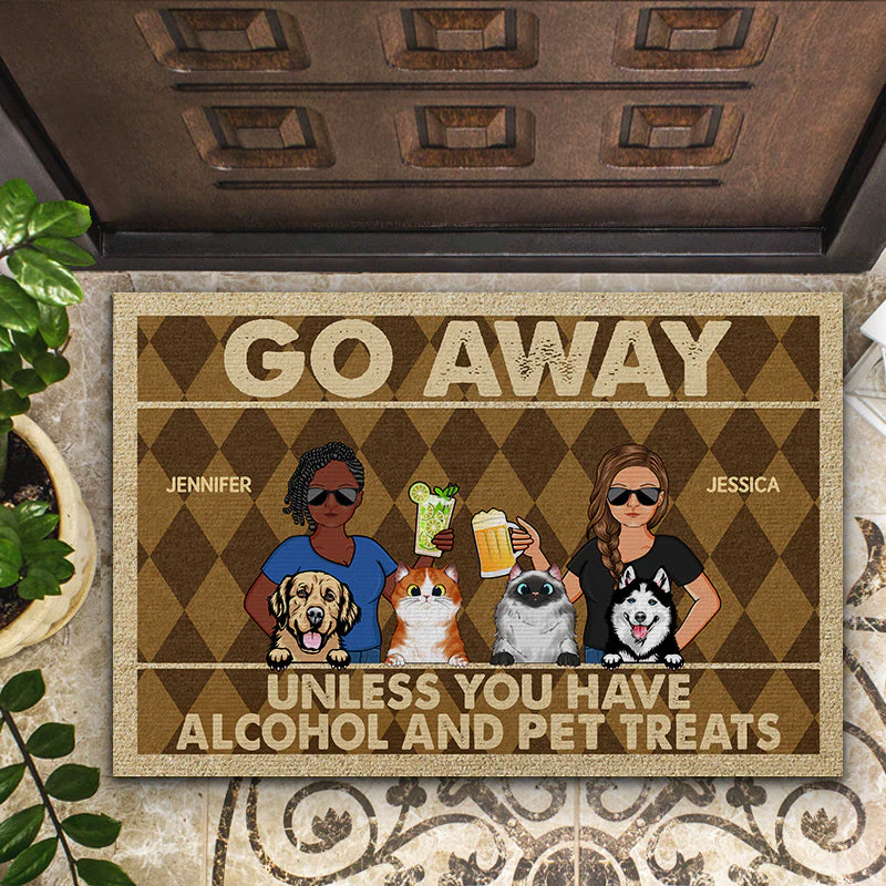 Go Away Unless You Have Alcohol And Pet Treats Couple Husband Wife - Gift For Dog Lovers & Cat Lovers - Personalized Custom Doormat - Image 2