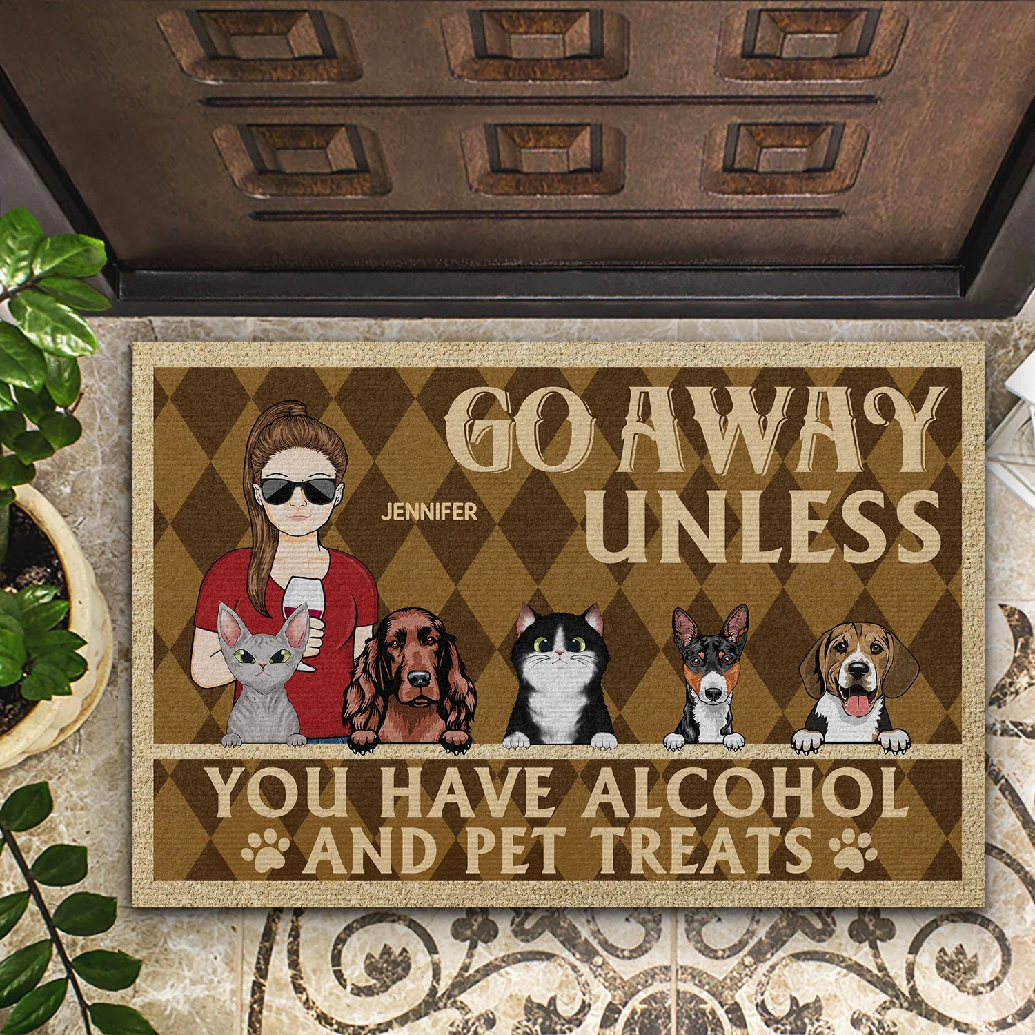Go Away Unless You Have Alcohol And Pet Treats - Gift For Dog Lovers & Cat Lovers - Personalized Custom Doormat - Image 2