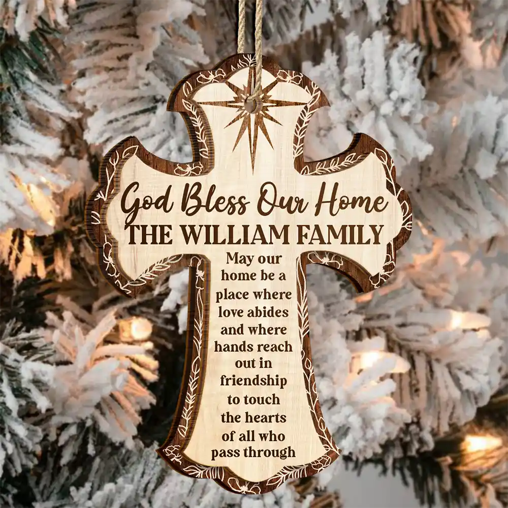 God Bless Our Home - Personalized 2-Layered Wooden Ornament - Image 3