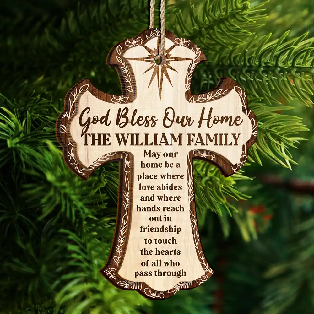 God Bless Our Home - Personalized 2-Layered Wooden Ornament - Image 4