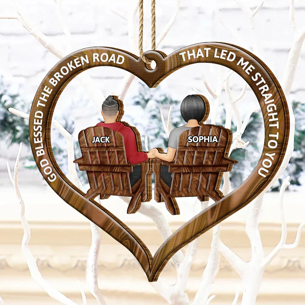 God Blessed The Broken Road Back Couples - Personalized Wooden Cutout Ornament - Image 4