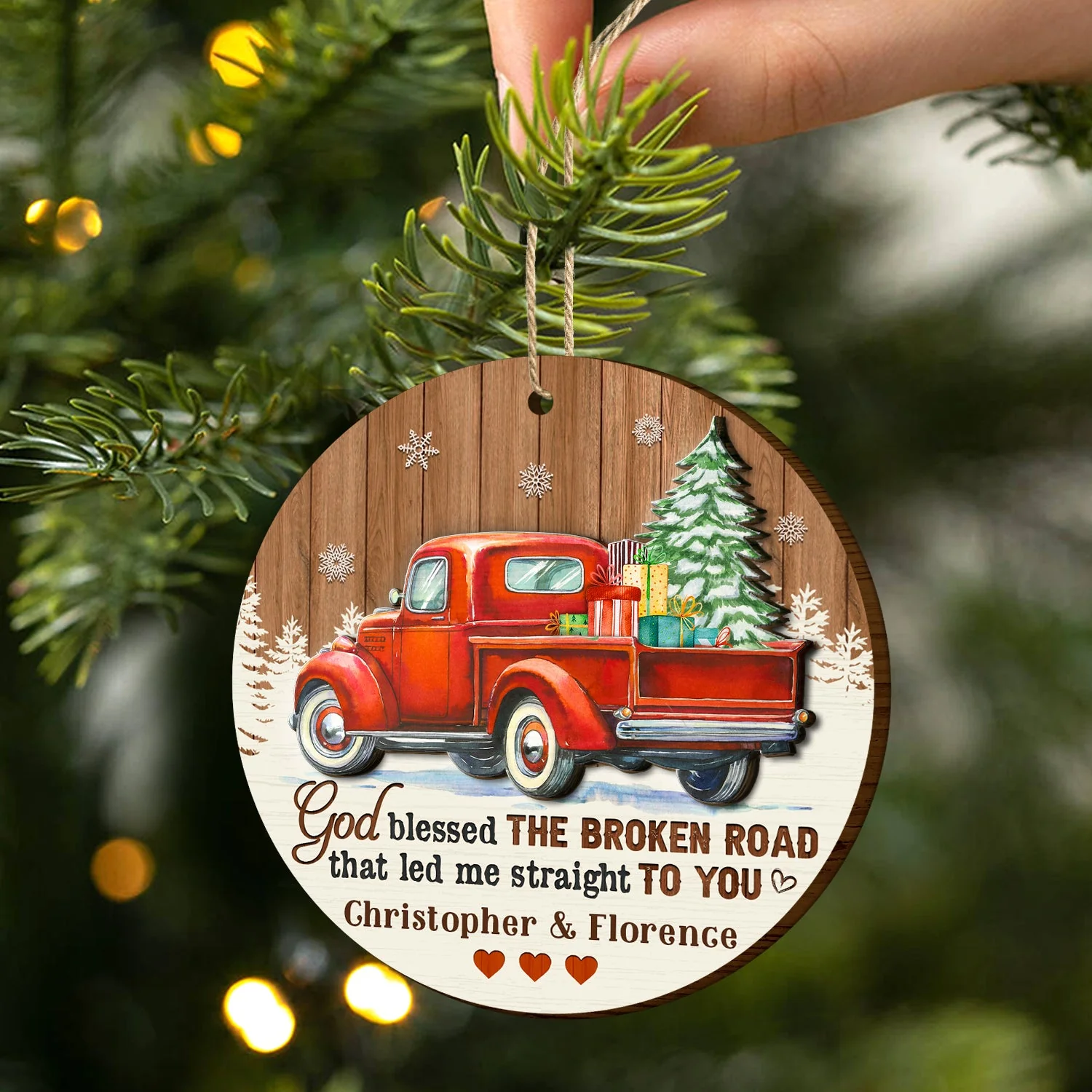 God Blessed The Broken Road - Christmas Gifts For Couples, Husband, Wife - Personalized 2-Layered Wooden Ornament - Image 2