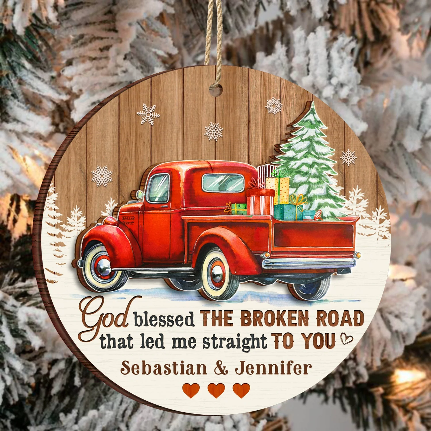 God Blessed The Broken Road - Christmas Gifts For Couples, Husband, Wife - Personalized 2-Layered Wooden Ornament - Image 3