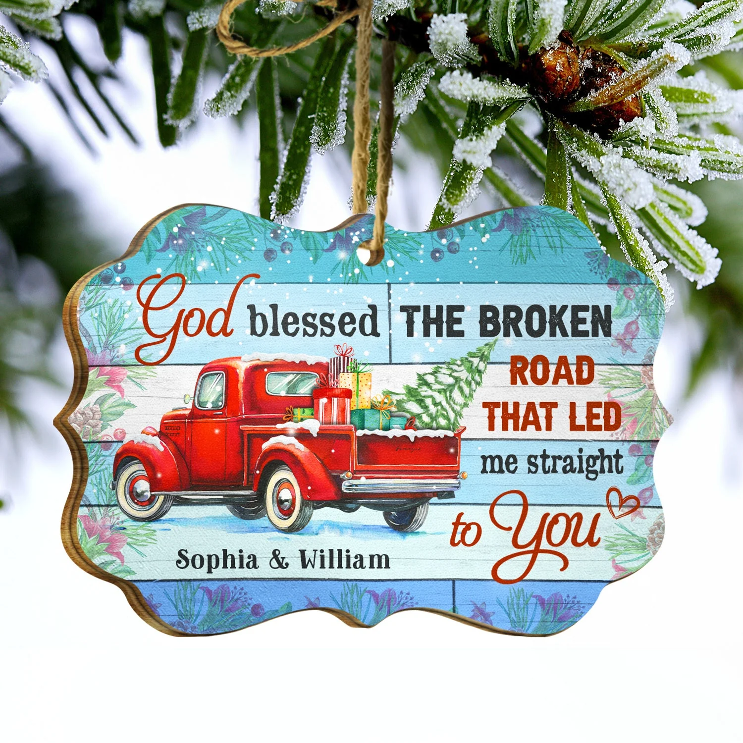 God Blessed The Broken Road Couple - Christmas Gift - Personalized Wooden Ornament - Image 3