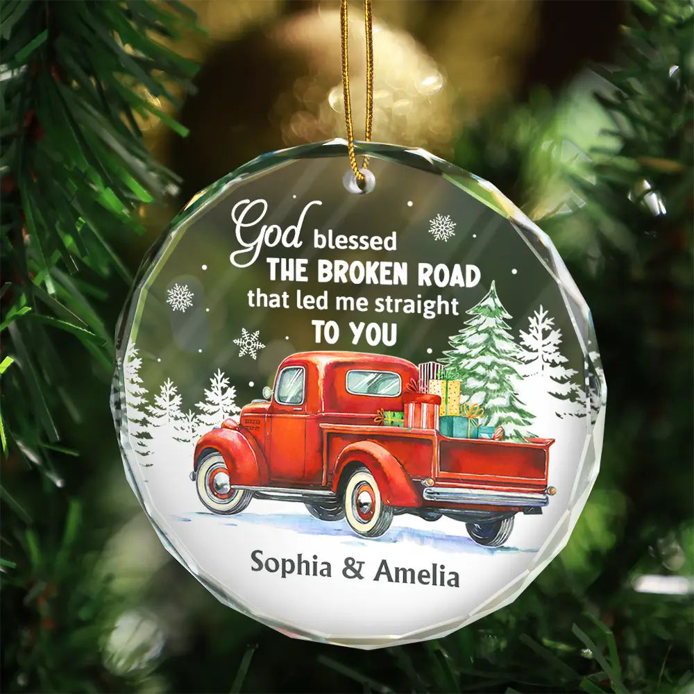 God Blessed The Broken Road Couple - Personalized Circle Glass Ornament - Image 3