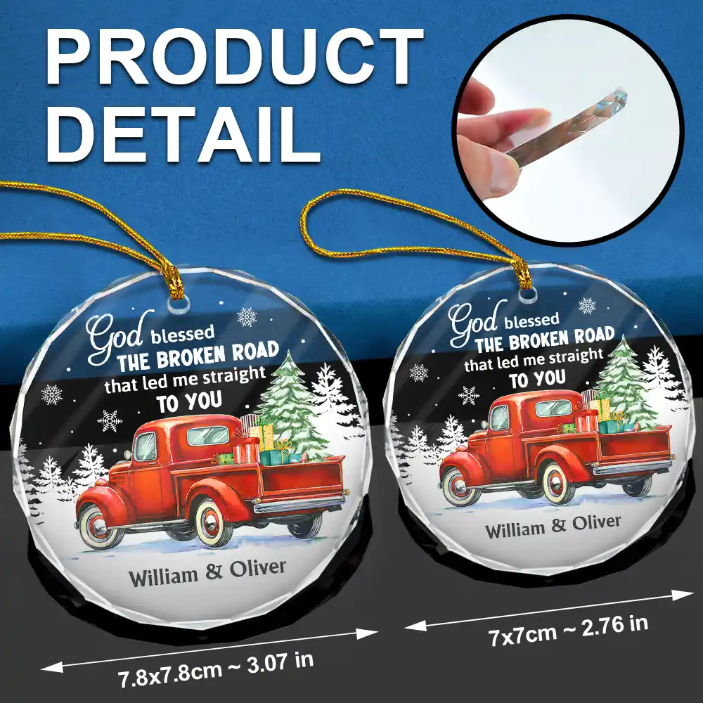 God Blessed The Broken Road Couple - Personalized Circle Glass Ornament - Image 6