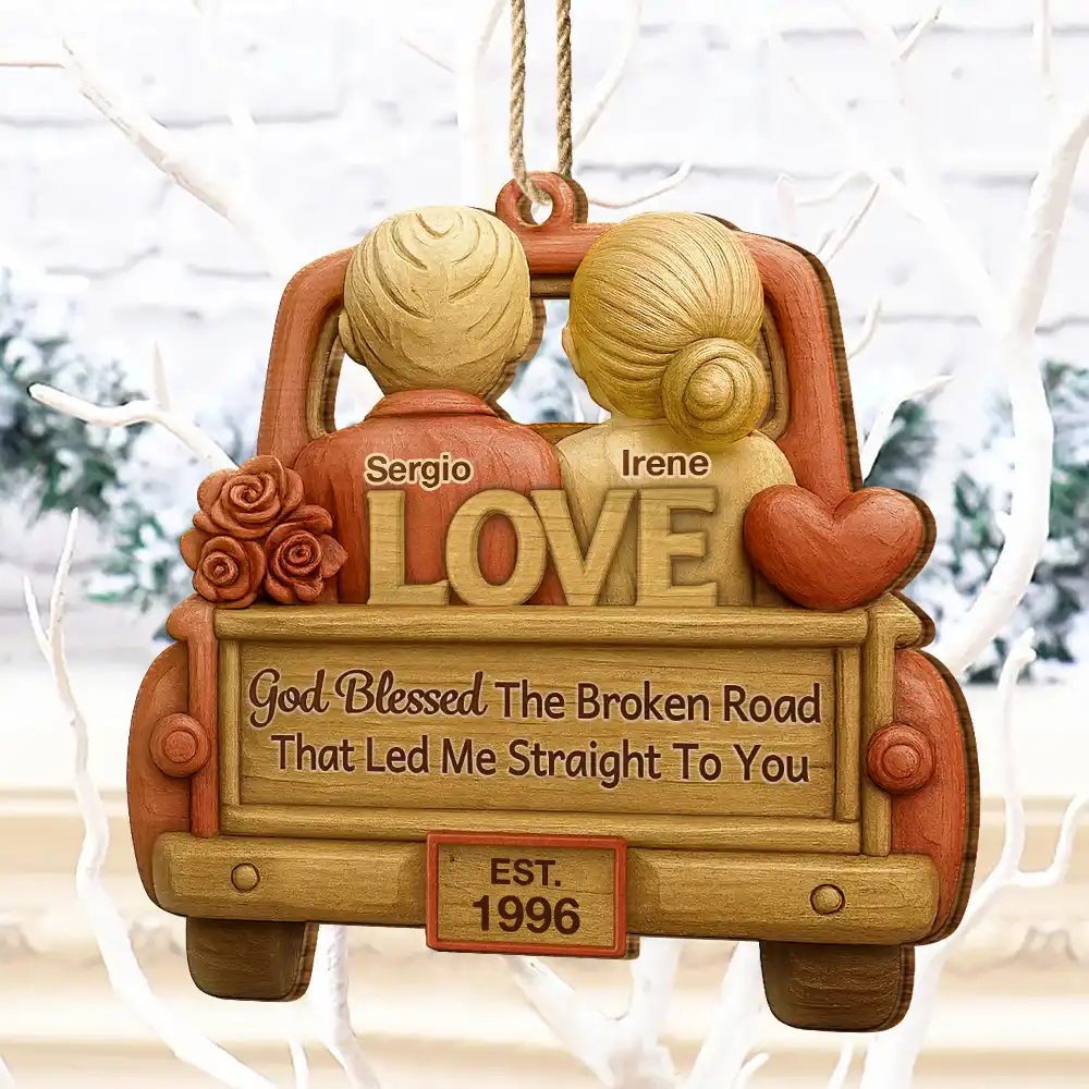 God Blessed The Broken Road Couple - Personalized Custom Shaped Wooden Ornament - Image 5
