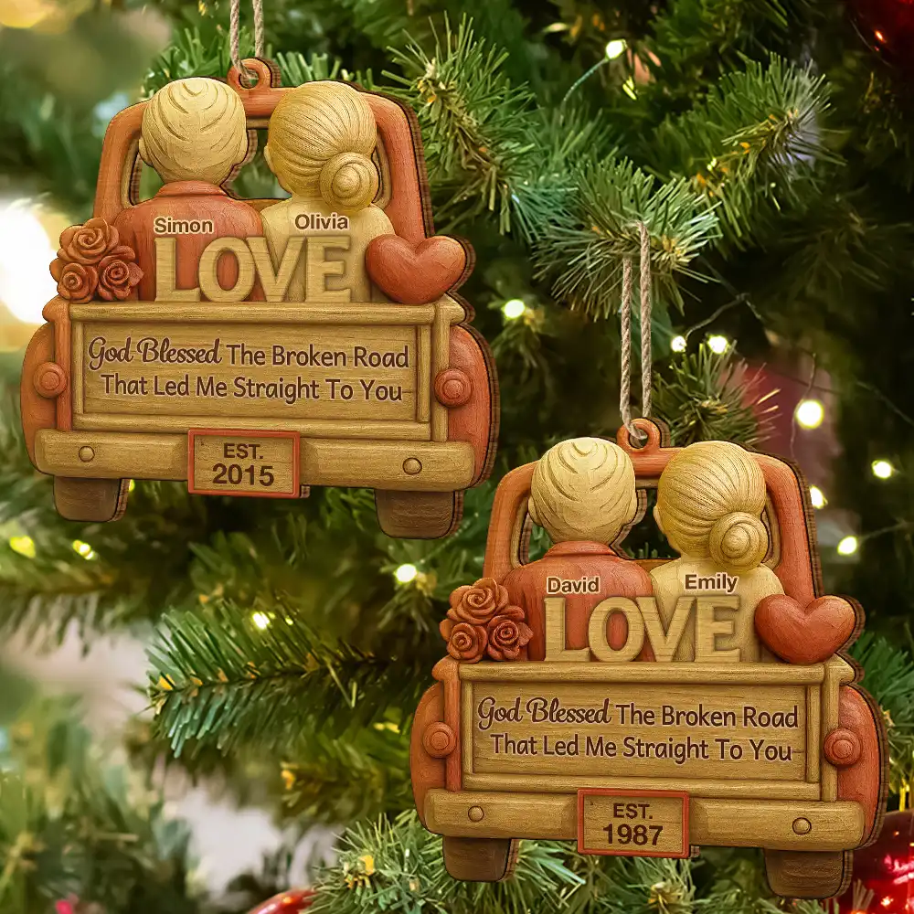 God Blessed The Broken Road Couple - Personalized Custom Shaped Wooden Ornament - Image 7
