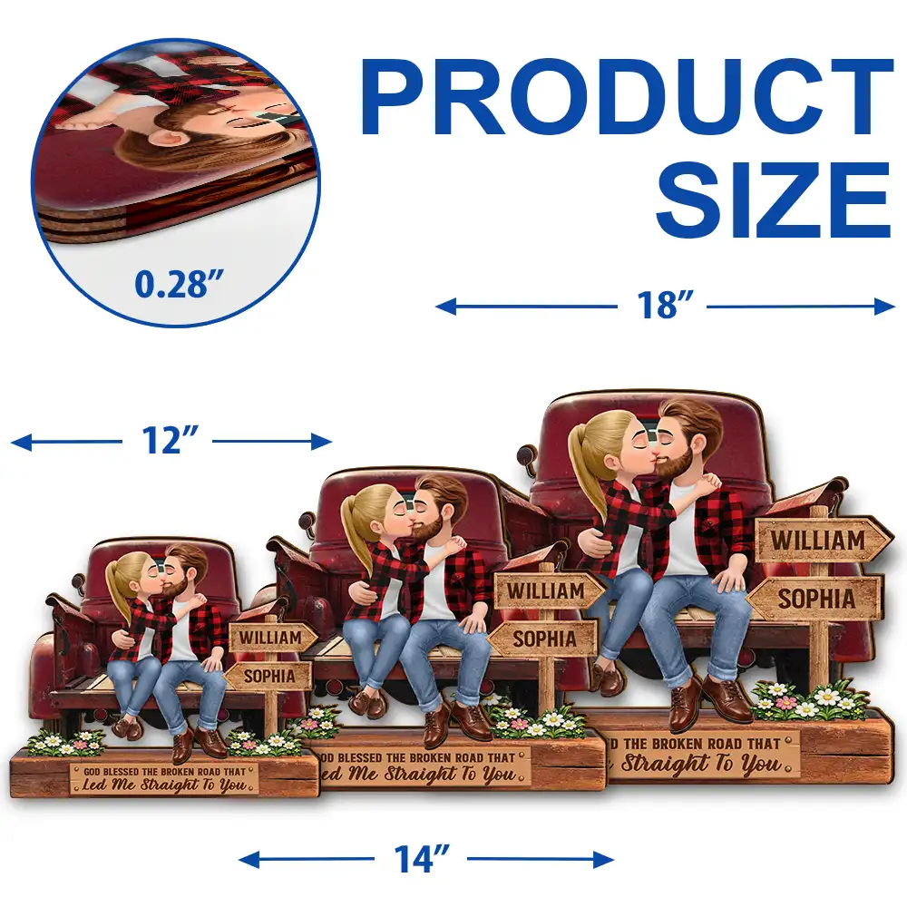 God Blessed The Broken Road Flannel Couple - Personalized Custom Shaped Wood Sign - Image 5