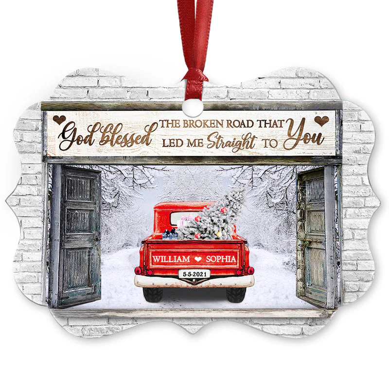 God Blessed The Broken Road - Gift For Husband And Wife - Personalized Custom Wooden Ornament, Aluminum Ornament - Image 2