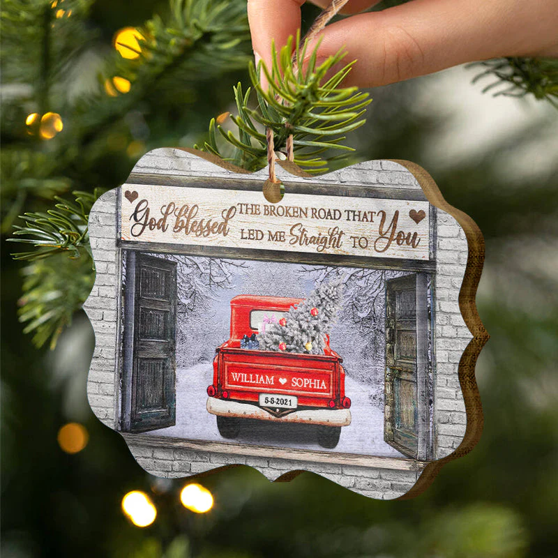 God Blessed The Broken Road - Gift For Husband And Wife - Personalized Custom Wooden Ornament, Aluminum Ornament - Image 3