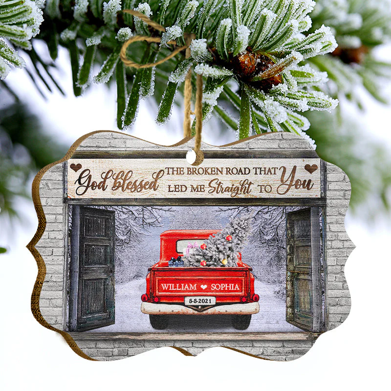 God Blessed The Broken Road - Gift For Husband And Wife - Personalized Custom Wooden Ornament, Aluminum Ornament - Image 4