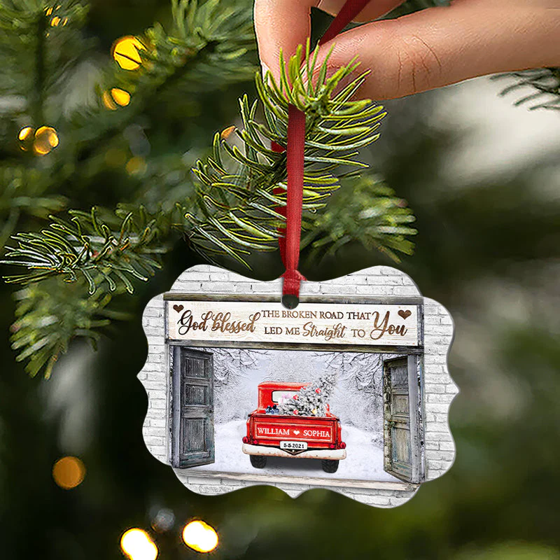 God Blessed The Broken Road - Gift For Husband And Wife - Personalized Custom Wooden Ornament, Aluminum Ornament - Image 5
