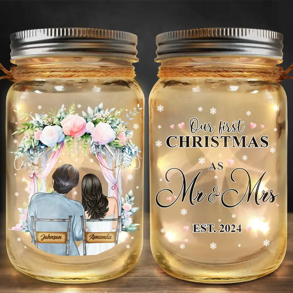 God Blessed The Broken Road Married Couples - Personalized Mason Jar Light - Image 2
