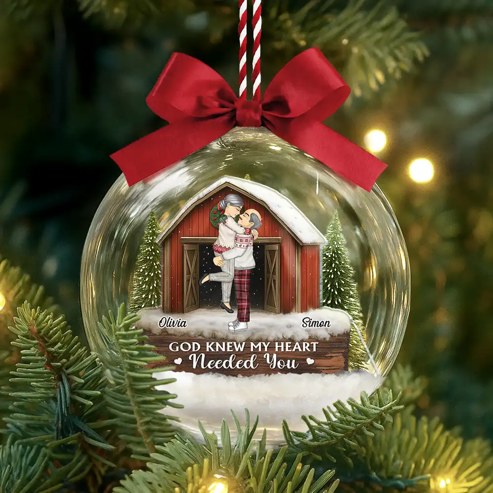 God Gave Me You Couple Red Barn - Personalized 3D Acrylic Ball Ornament - Image 3