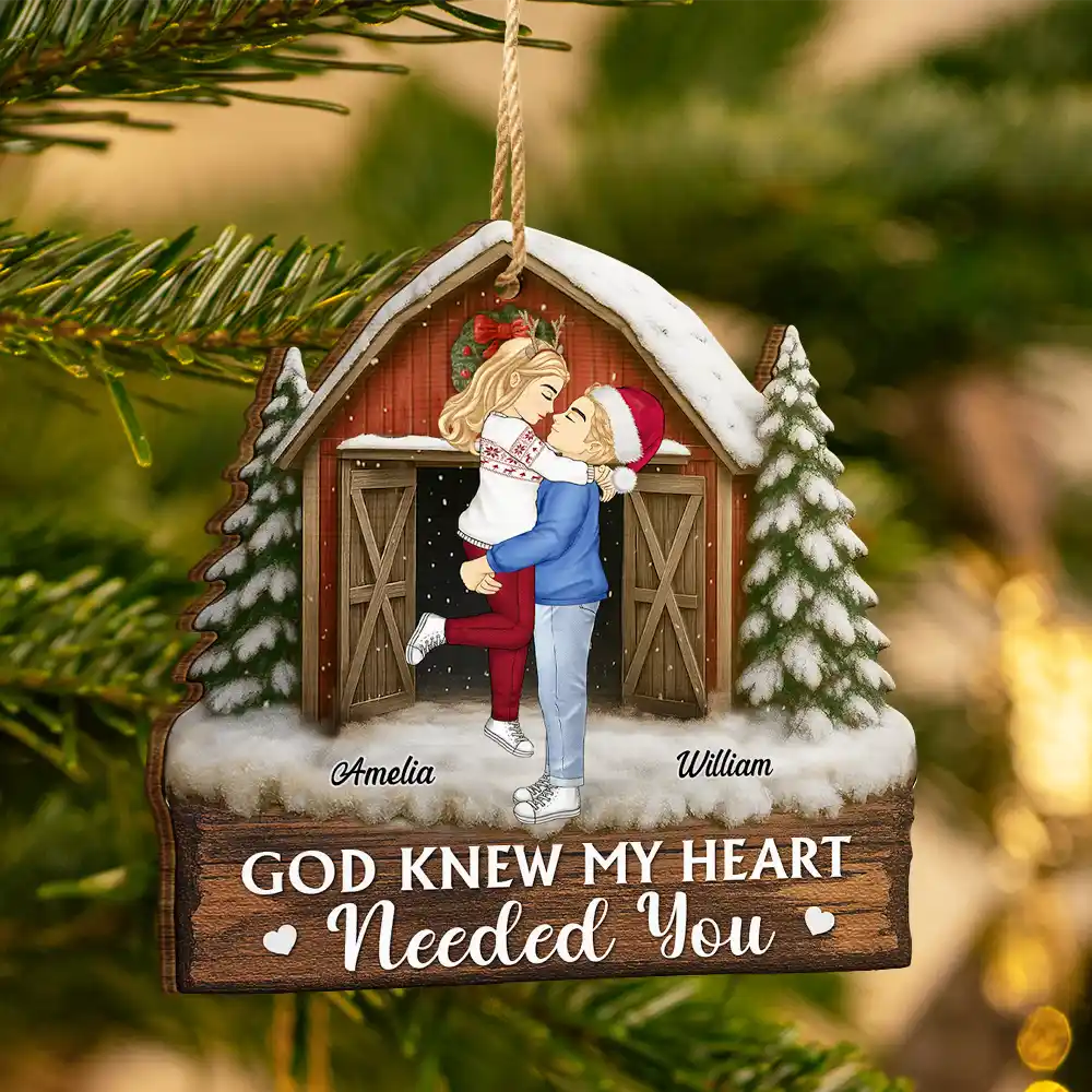 God Gave Me You Couple Red Barn - Personalized Custom Shaped Wooden Ornament - Image 3