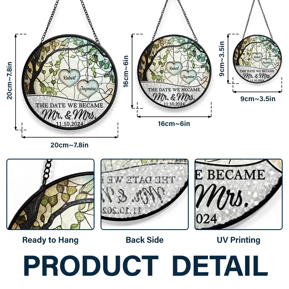 God Gave Me You Couple The Date We Became Mr. & Mrs. - Personalized Stained Glass Window Hanging Suncatcher - Image 3