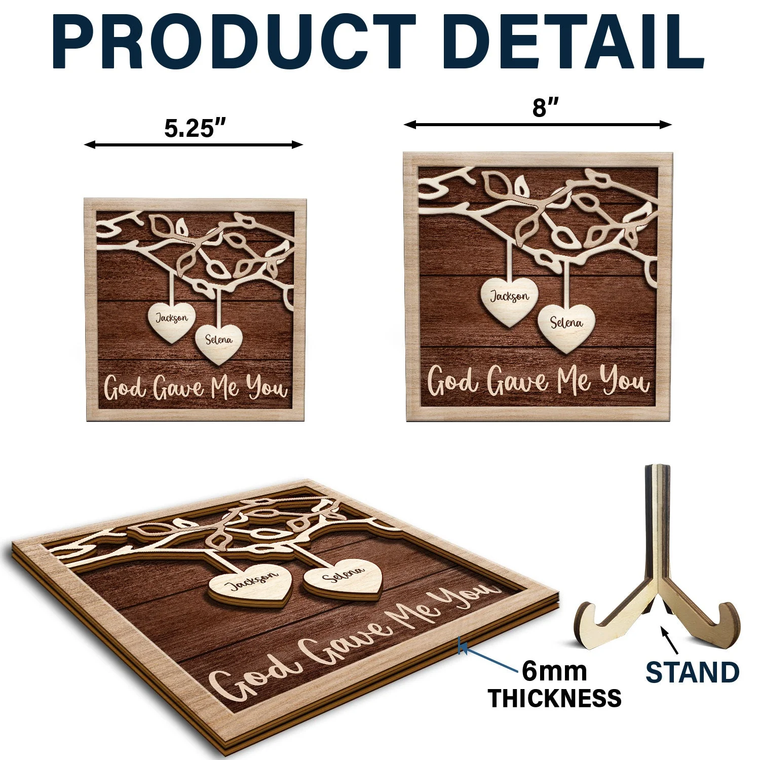 God Gave Me You - Gift For Couples, Husband, Wife - Personalized 2-Layered Wooden Plaque With Stand - Image 5