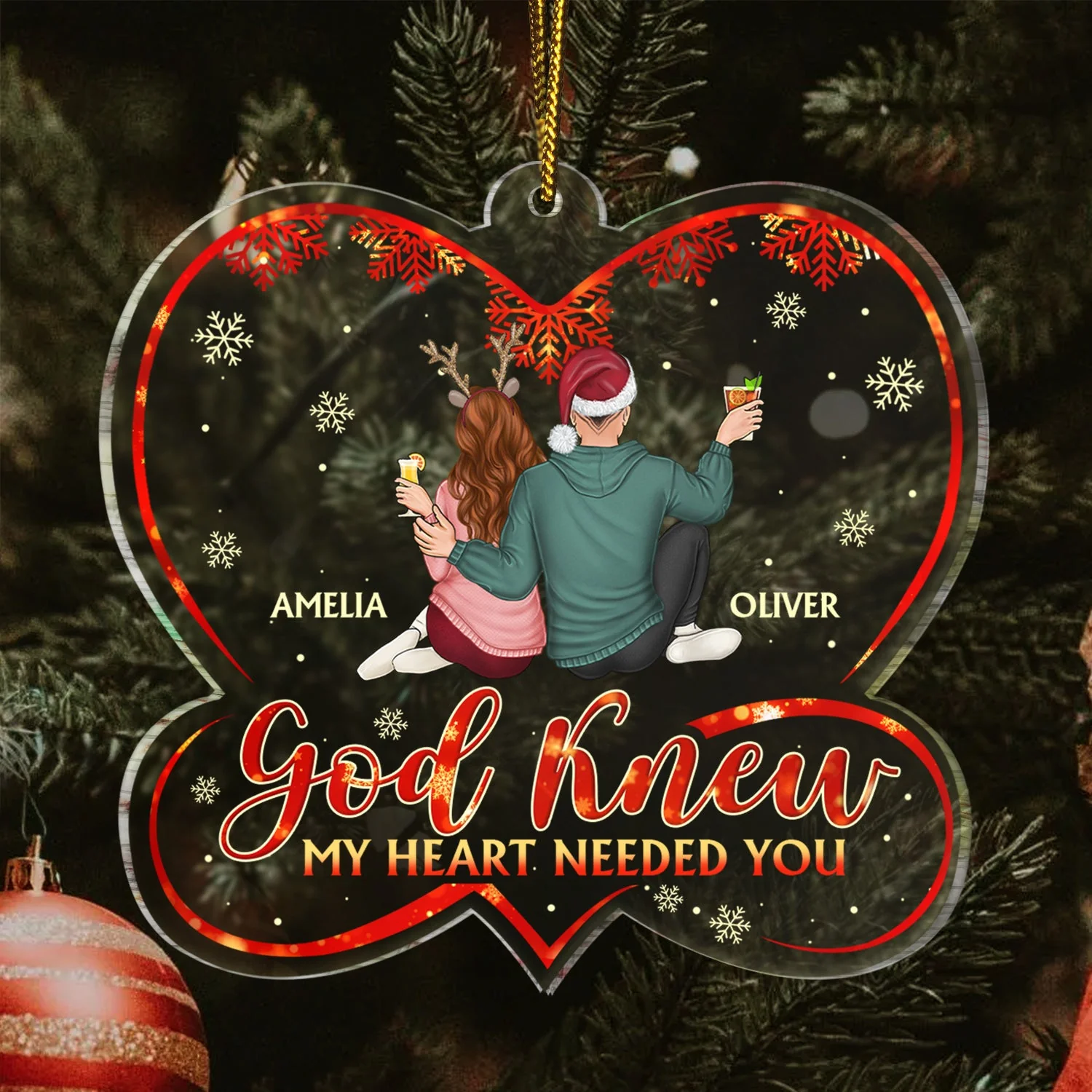 God Knew My Heart Needed You - Christmas Gift For Couples, Husband, Wife - Personalized Custom Shaped Acrylic Ornament - Image 3