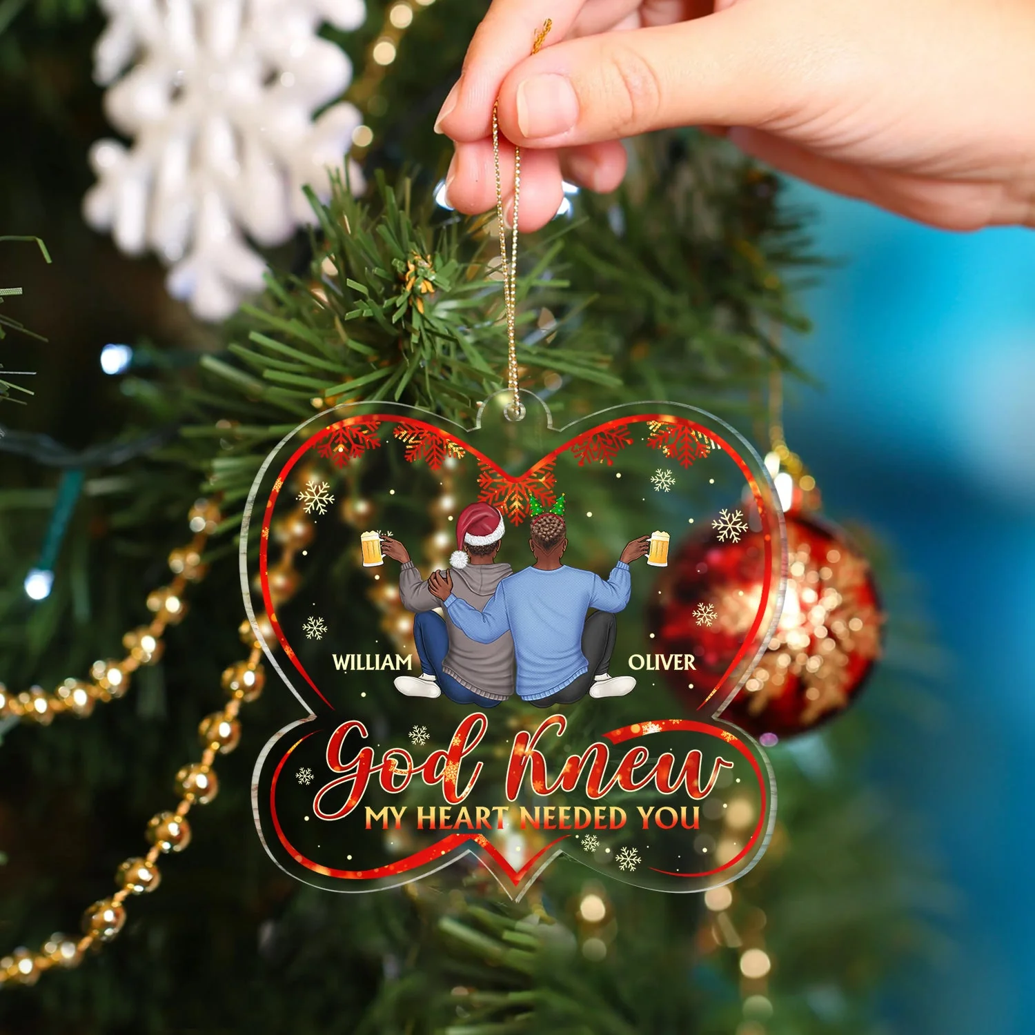 God Knew My Heart Needed You - Christmas Gift For Couples, Husband, Wife - Personalized Custom Shaped Acrylic Ornament - Image 4