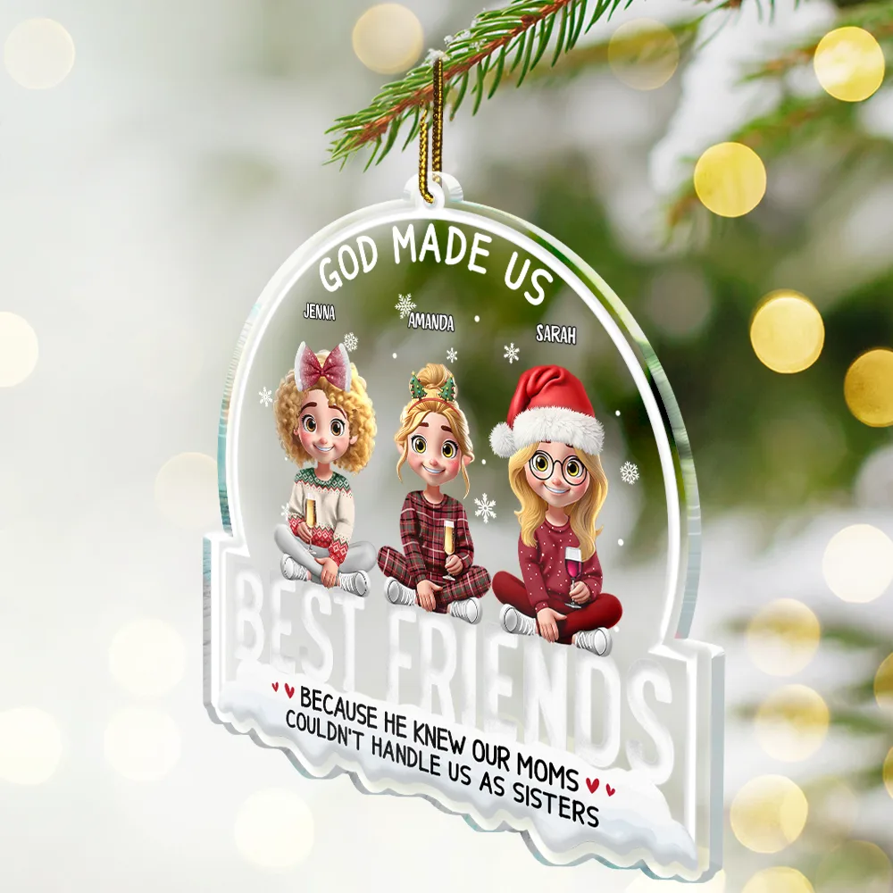God Made Us Best Friends 3D Effect - Personalized Custom Shaped Acrylic Ornament - Image 2