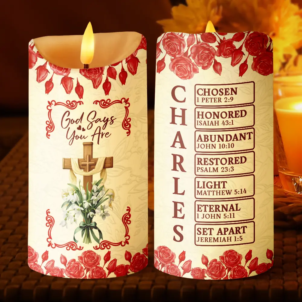 God Says I Am 3D Effect Flower Border - Personalized Flameless LED Candle - Image 2