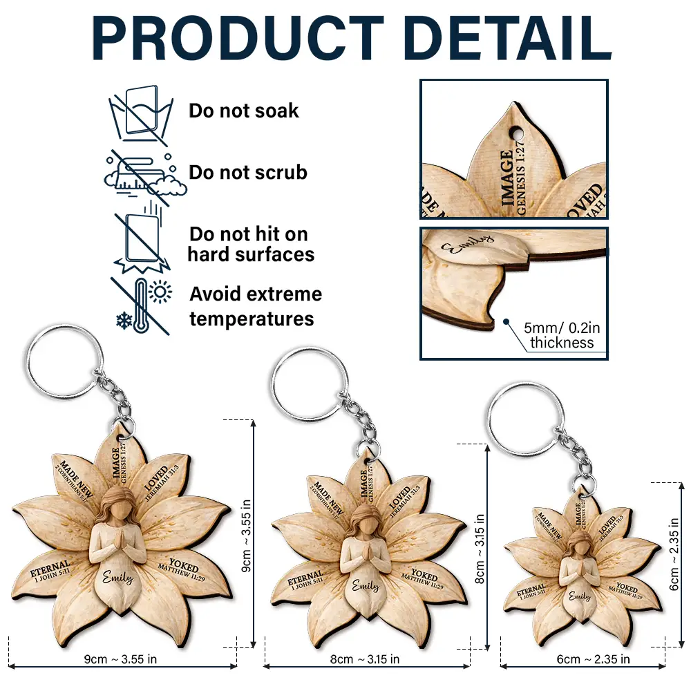 God Says I Am Bible Verse Lily Flower - Personalized Wooden Keychain - Image 5