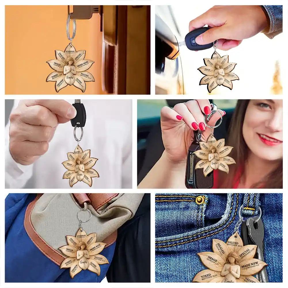 God Says I Am Bible Verse Lily Flower - Personalized Wooden Keychain - Image 6