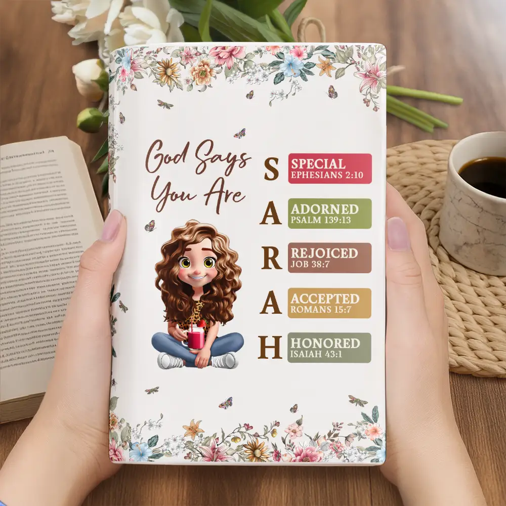 God Says I Am Bible Verse - Personalized Ceramic Book Vase - Image 3