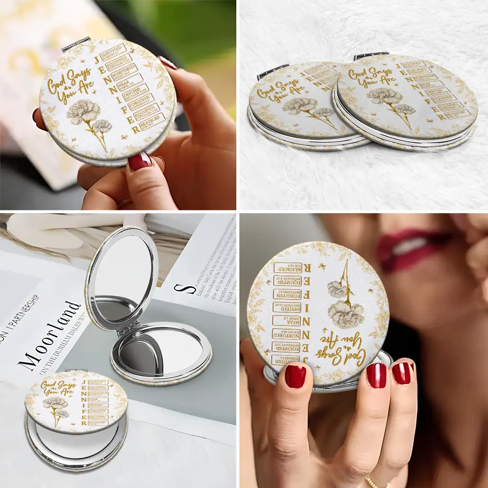 God Says I Am Birth Flower 3D Effect Name Letter In Bible - Personalized Circle Compact Mirror - Image 6