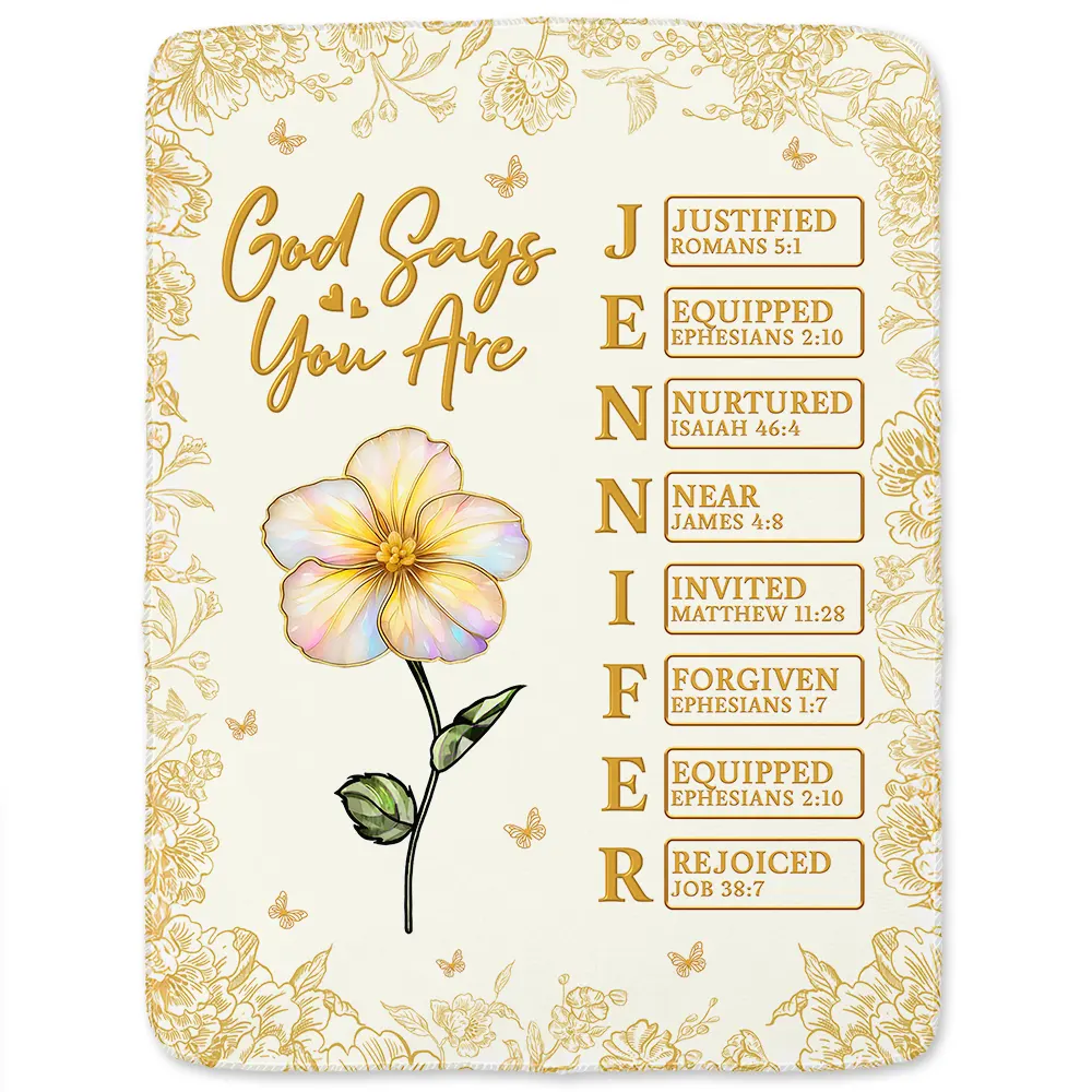 God Says I Am Birth Flower 3D Effect Name Letter In Bible - Personalized Fleece Blanket, Sherpa Blanket - Image 2