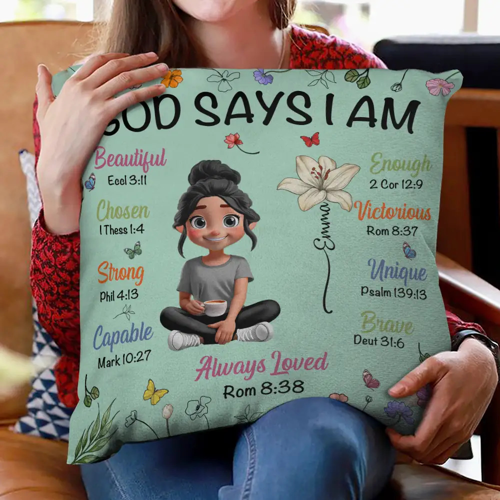 God Says I Am Birth Month Flower - Personalized Pillow - Image 2