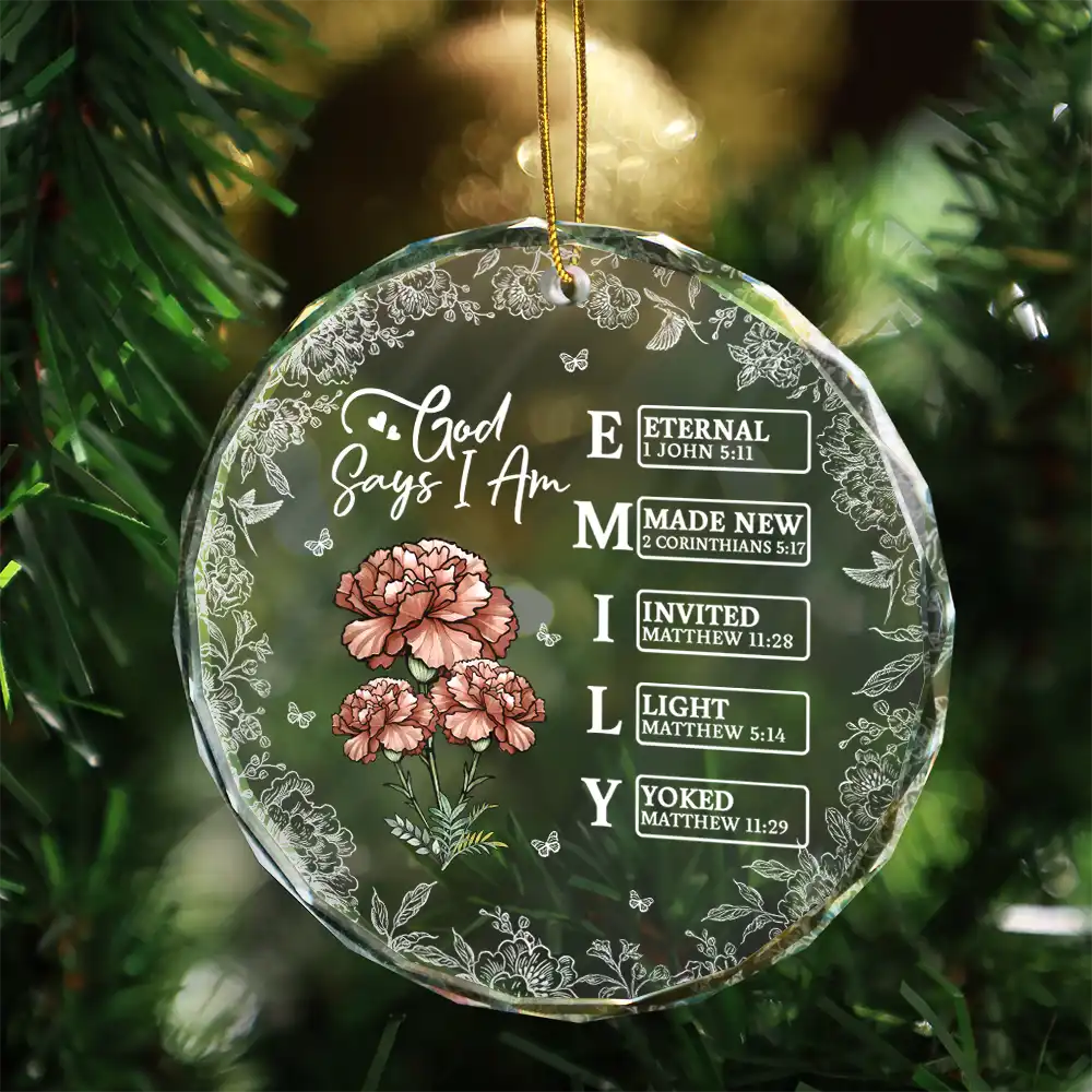 God Says I Am Name Letter In Bible - Personalized Circle Glass Ornament - Image 3