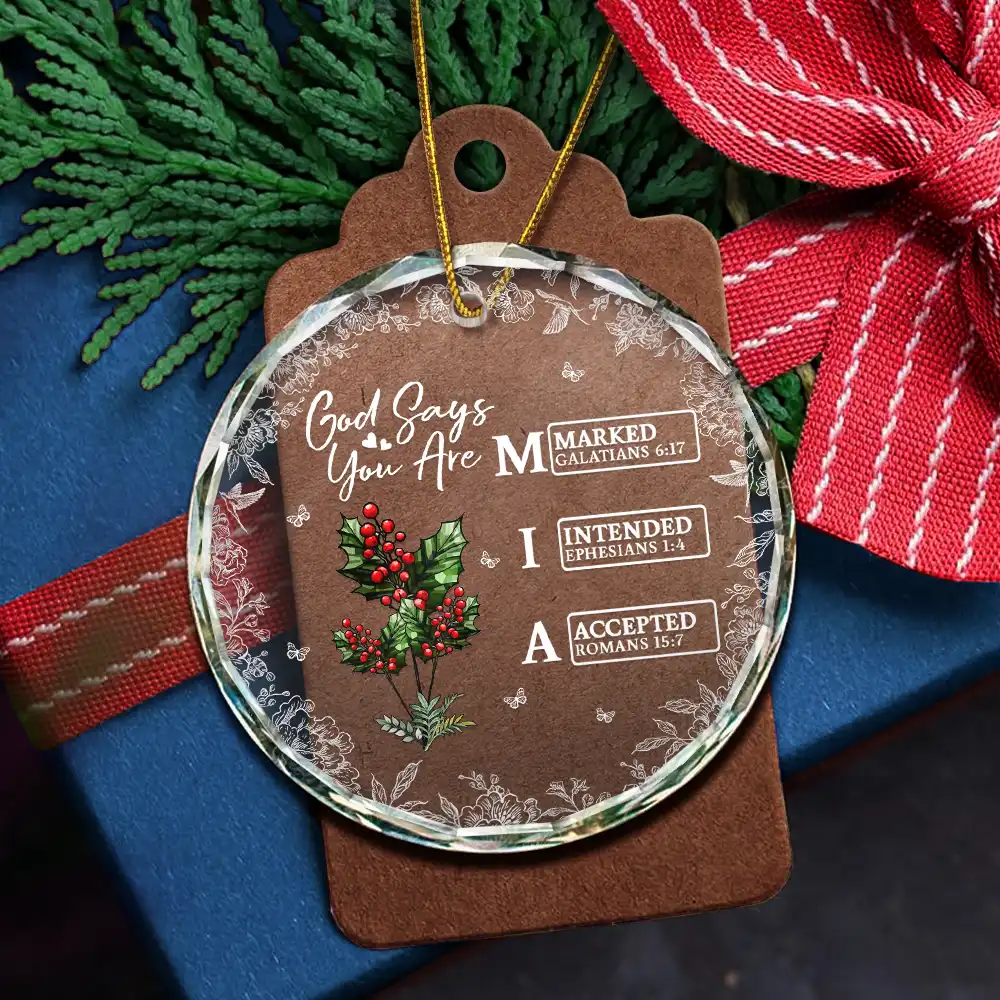 God Says I Am Name Letter In Bible - Personalized Circle Glass Ornament - Image 5