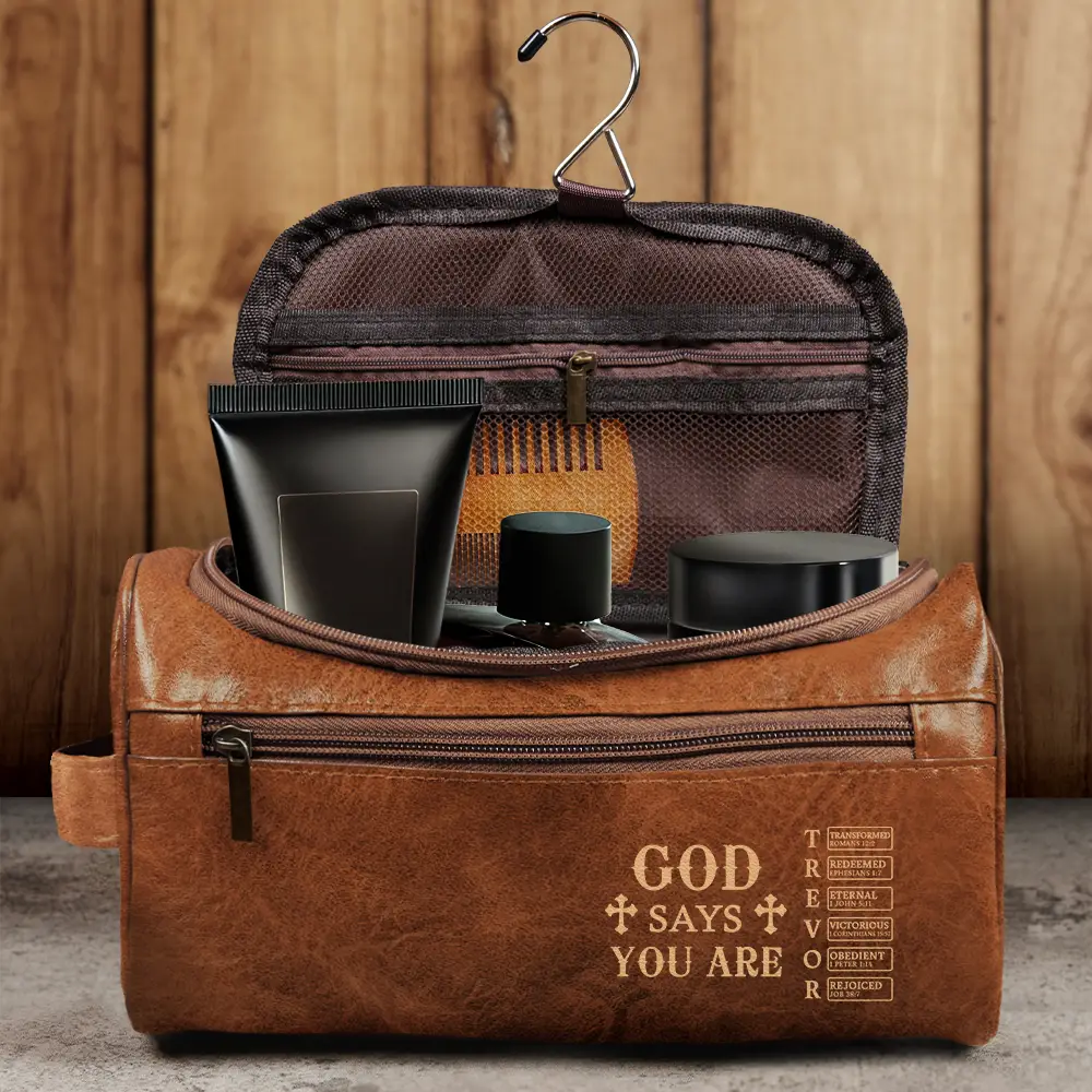 God Says I Am - Personalized Leather Toiletry Bag - Image 4