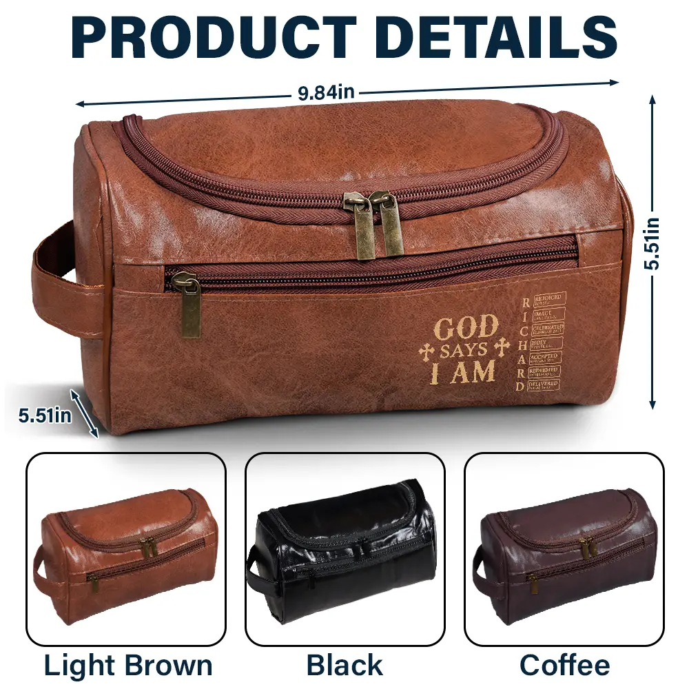 God Says I Am - Personalized Leather Toiletry Bag - Image 5
