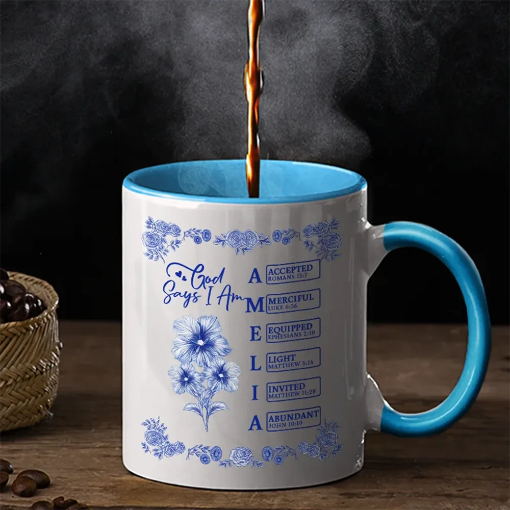 God Says I Am Toile De Jouy Flower - Personalized Accent Mug - Image 4