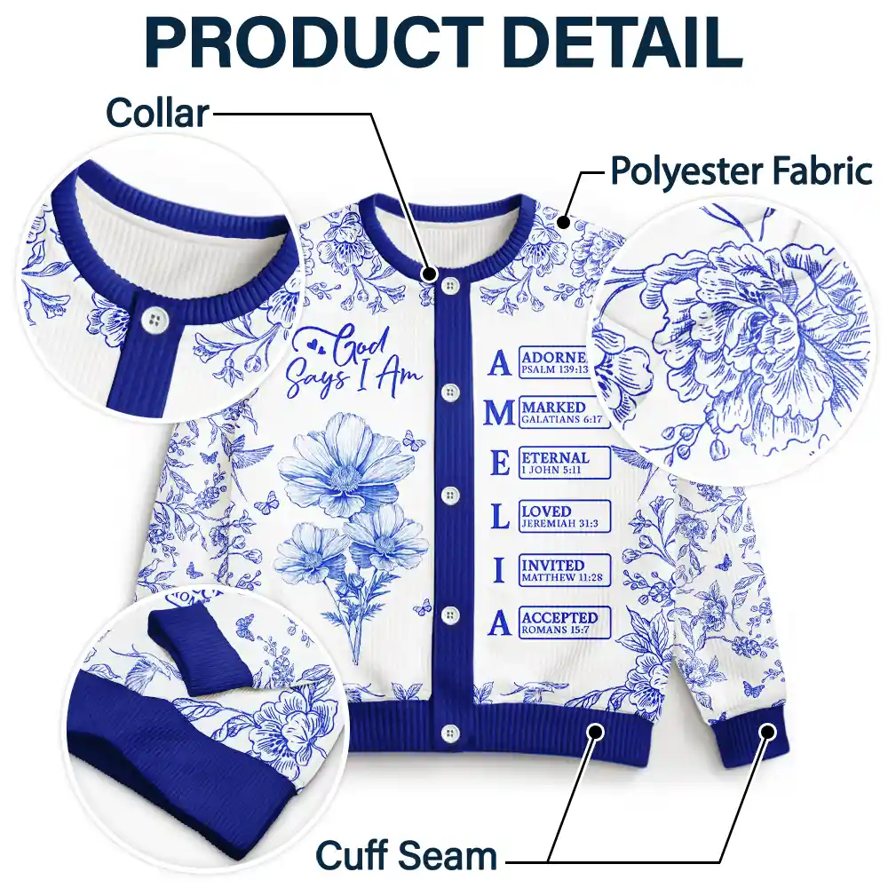 God Says I Am Toile De Jouy Flower - Personalized Cardigan - Image 5