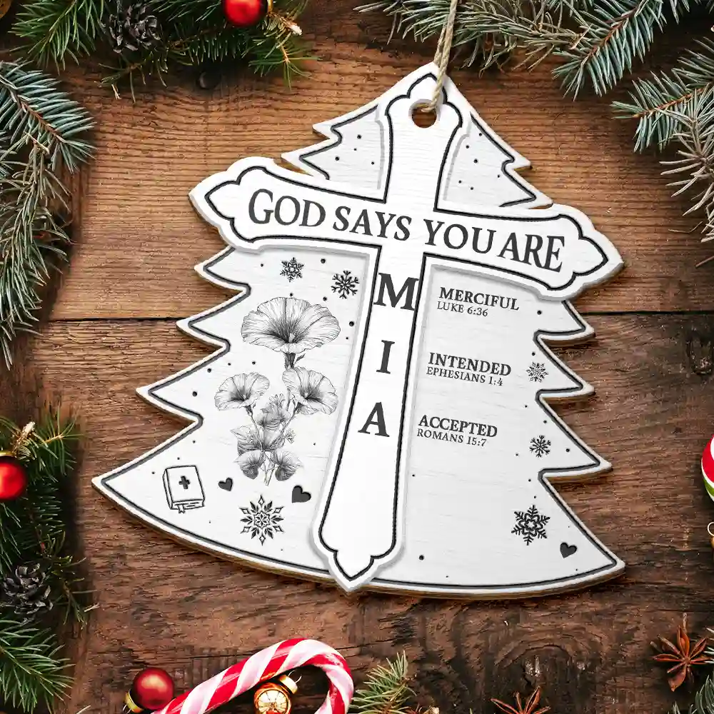 God Says I Am Toile De Jouy Flower - Personalized Custom Shaped Wooden Ornament - Image 5