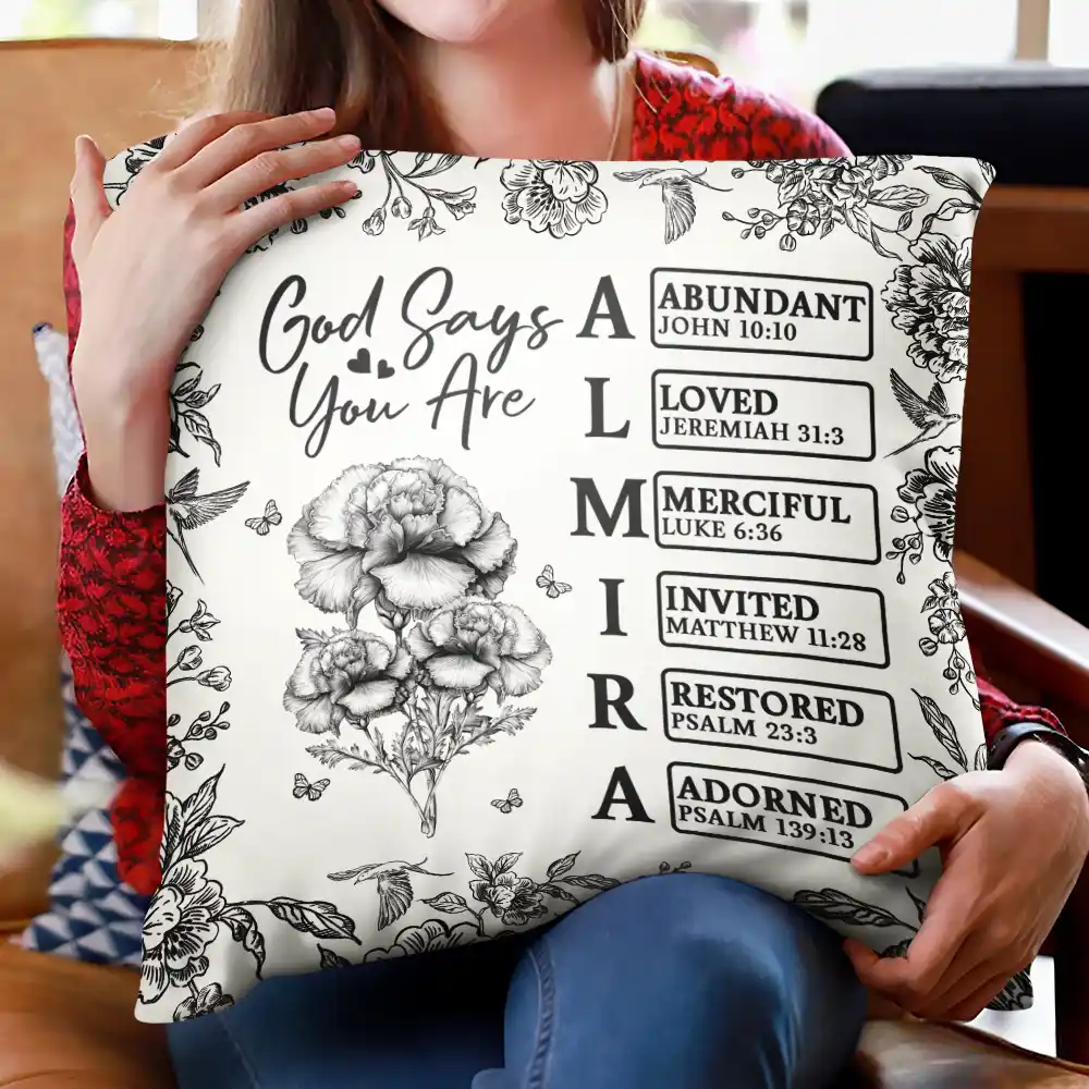 God Says I Am Toile De Jouy Flower - Personalized Pillow - Image 2