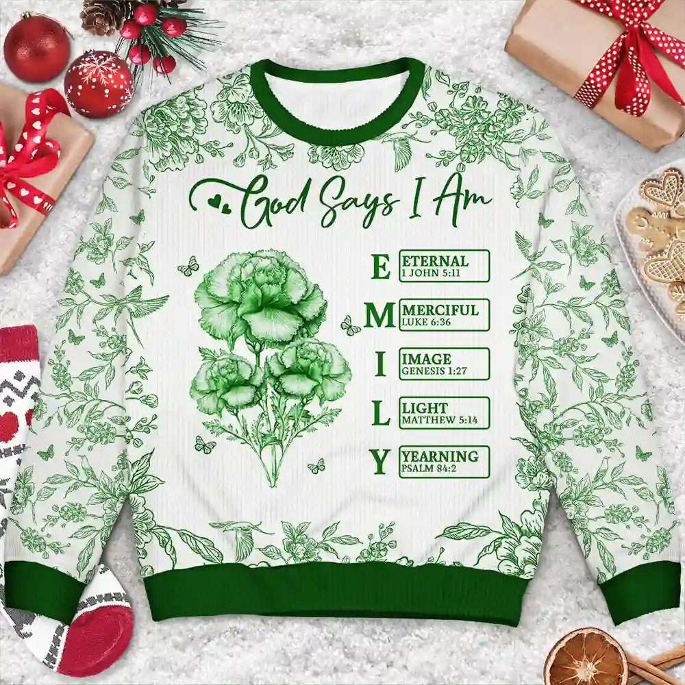 God Says I Am Toile De Jouy Flower - Personalized Unisex Ugly Sweater - Image 3