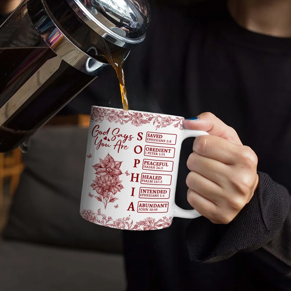 God Says I Am Toile De Jouy Flower - Personalized White Edge-to-Edge Mug - Image 4