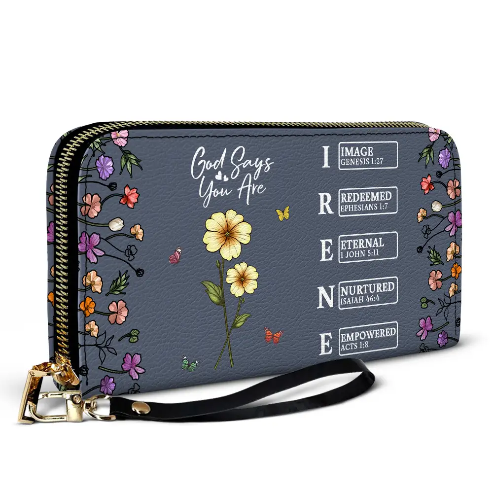 God Says You Are Birth Month Flower - Personalized Leather Long Wallet - Image 2