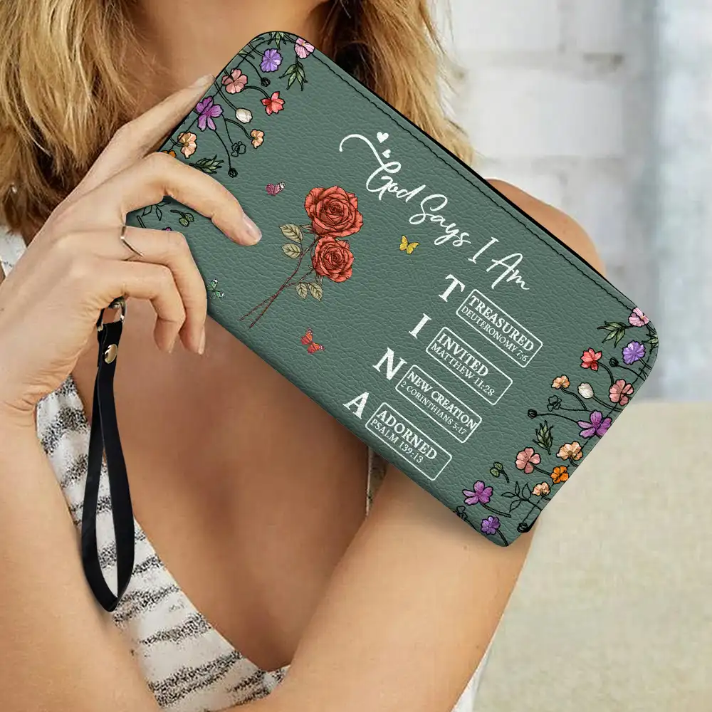 God Says You Are Birth Month Flower - Personalized Leather Long Wallet - Image 3