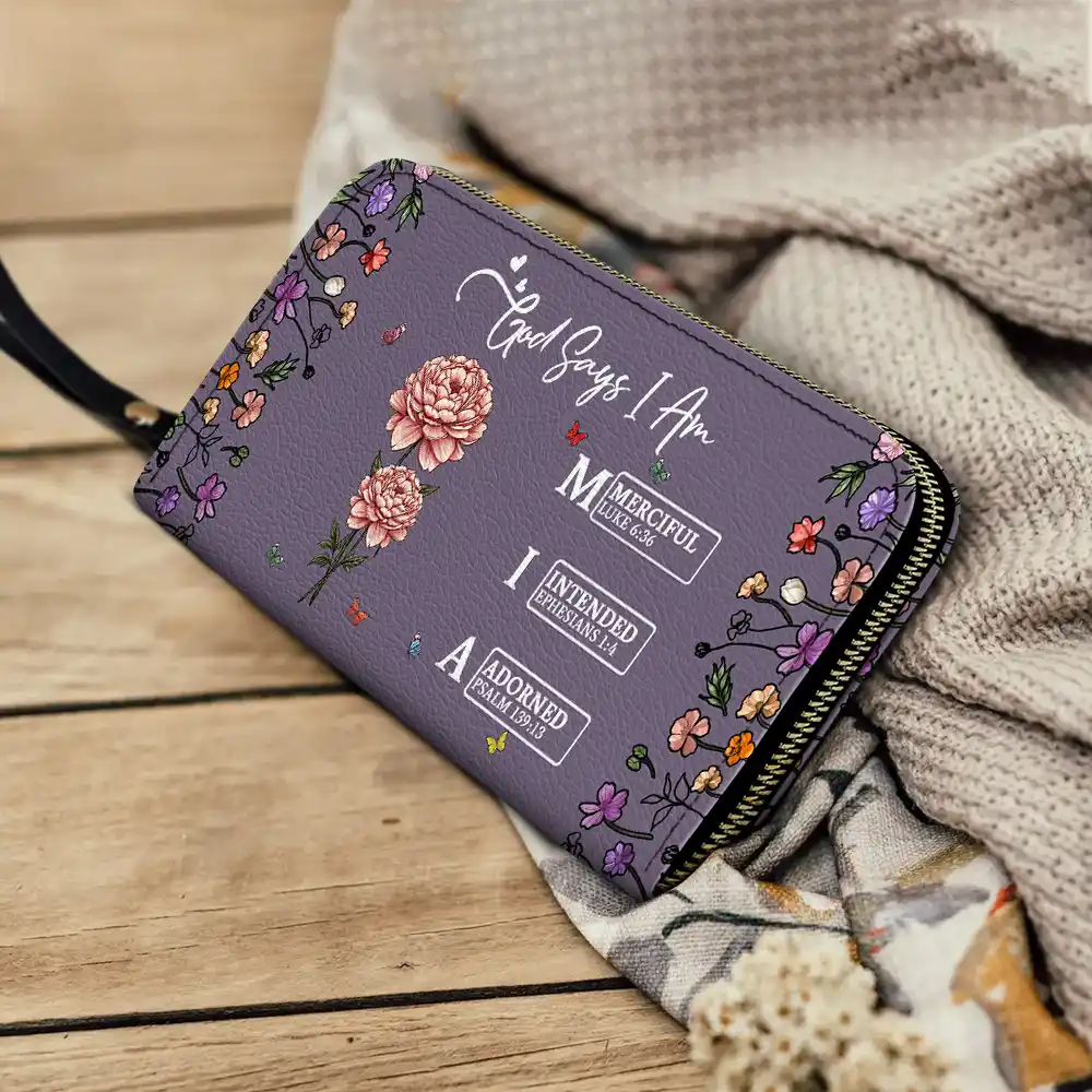 God Says You Are Birth Month Flower - Personalized Leather Long Wallet - Image 4