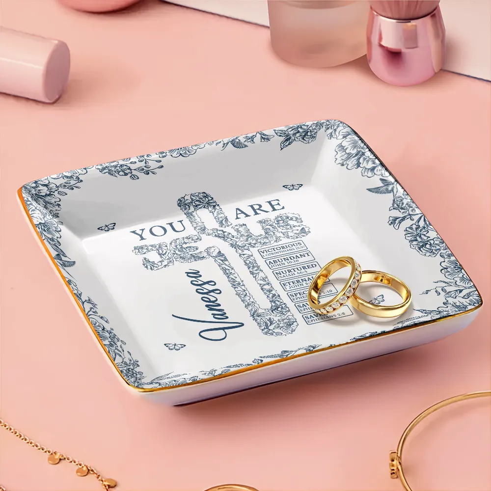 God Says You Are Cross With Toile Floral Border - Personalized Ring Dish - Image 3