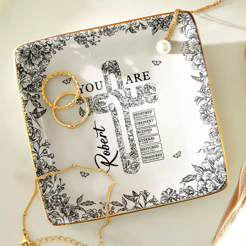 God Says You Are Cross With Toile Floral Border - Personalized Ring Dish - Image 4