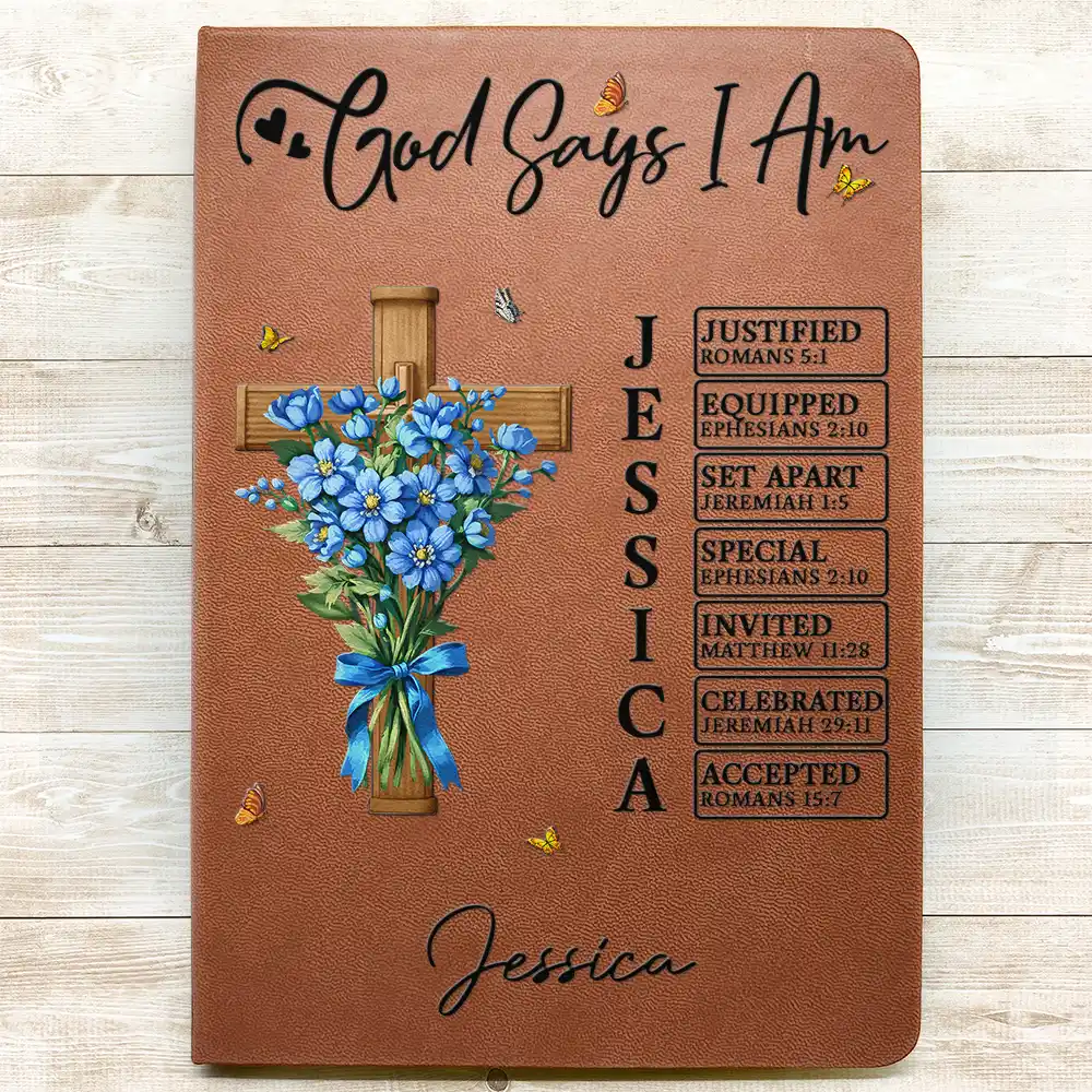 God Says You Are Flower Bouquet - Personalized Leather Journal - Image 3