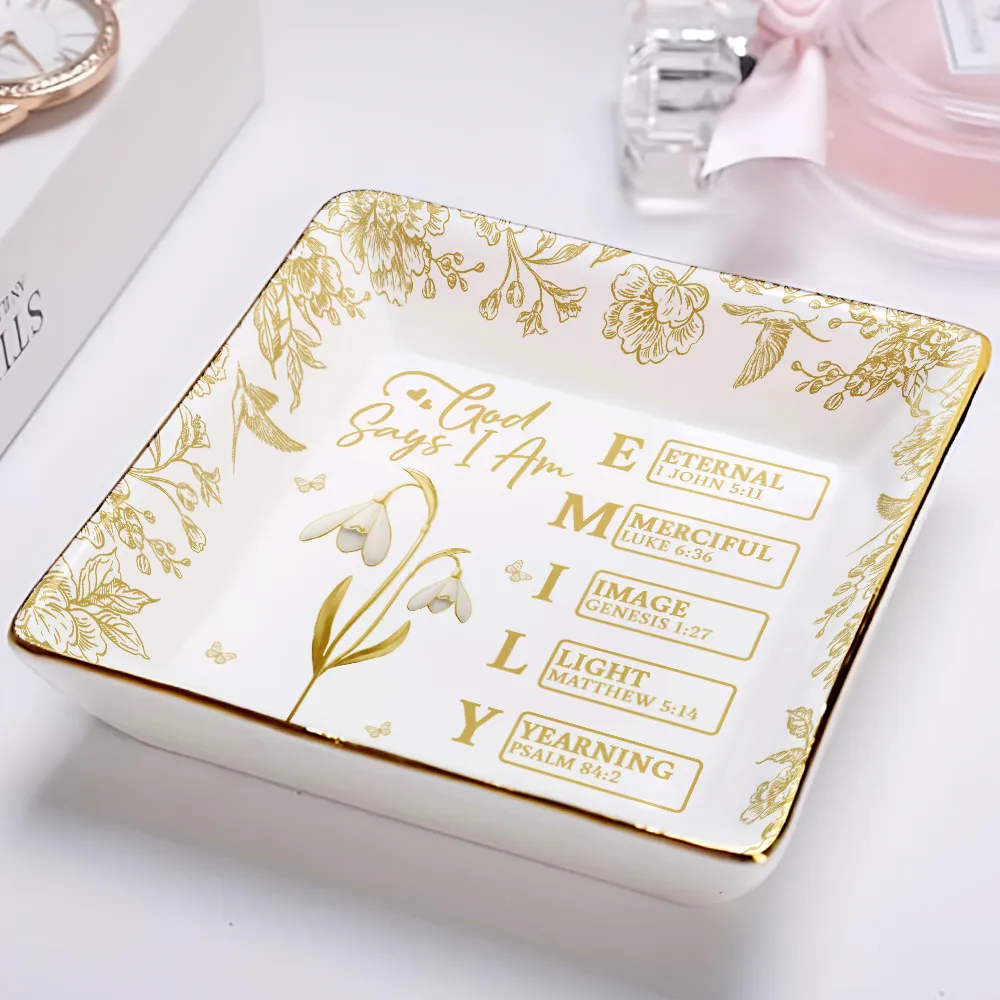 God Says You Are Gold Birth Month Flower - Personalized Ring Dish - Image 3